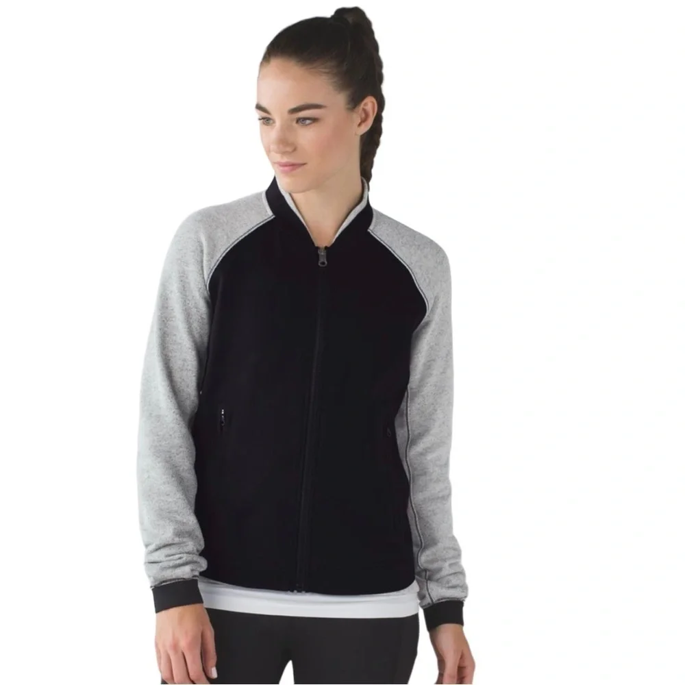 Lululemon Var-City Bomber Jacket Heathered Black Active Lightweight‎ Size 4